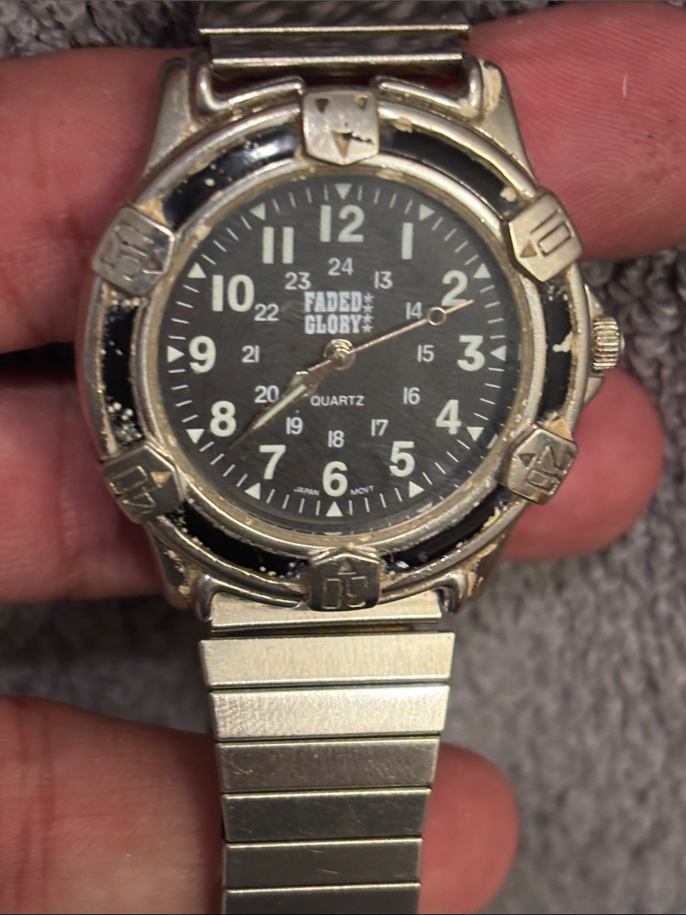 Faded Glory Silver-Tone Watch with Black Dial
